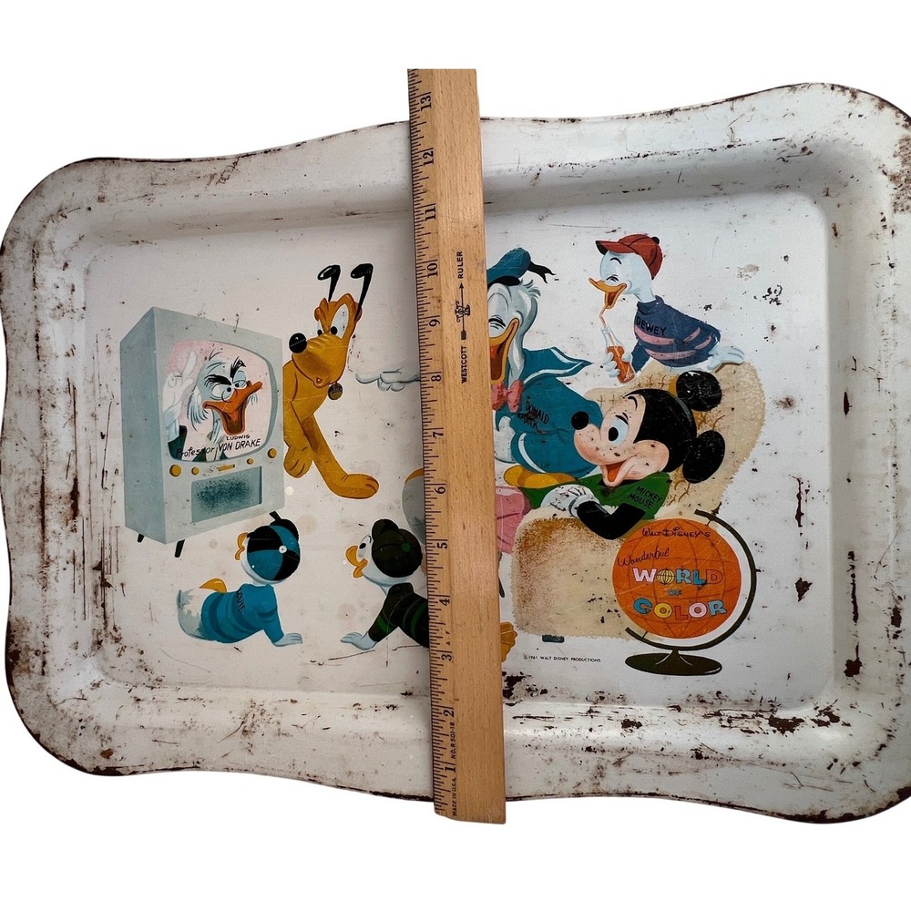 1961 Disney Metal TV Tray Mickey Donald Pluto Wonderful World of Color - Picture 6 of 7
